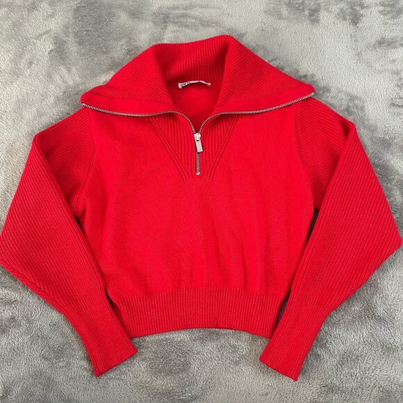 Zara Sweaters - Zara Red Shawl Collar 1/4 Zip Sweater Women's size SMALL
